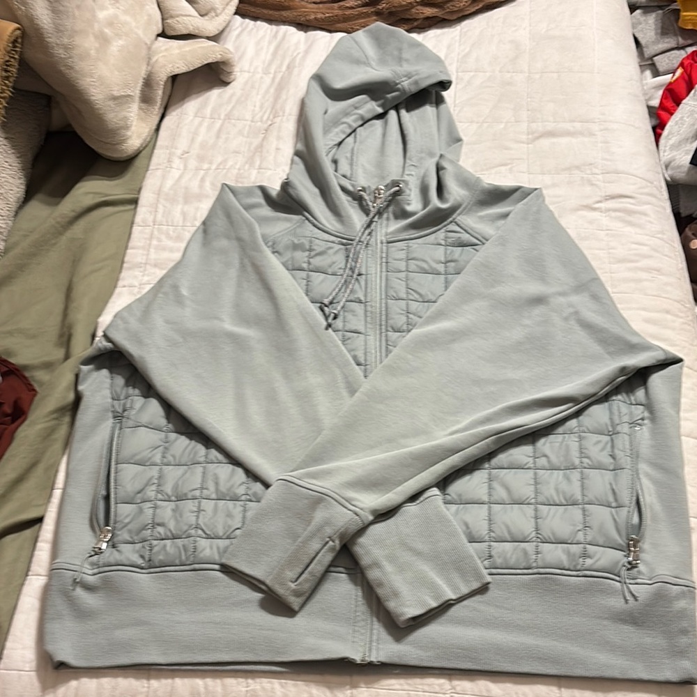 Light Blue Quilted Zip-Up Hoodie